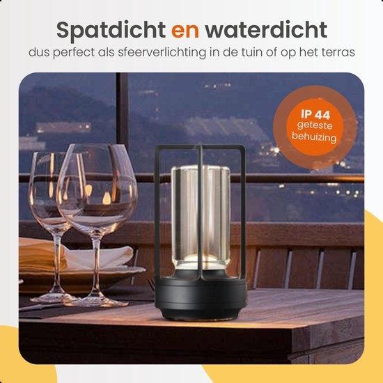 Goliving Tischlampe Wiederaufladbar - Laterne - Kabellos und dimmbar - Moderne Berührungslampe - Nachtlampe für das Schlafzimmer - 17,5 cm - Schwarz