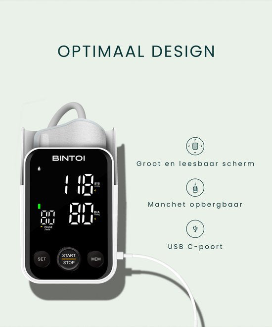 Bintoi® BX400 - Oberarm-Blutdruckmessgerät - Herzfrequenzmessgerät - Inkl. Batterien - 2 Benutzer