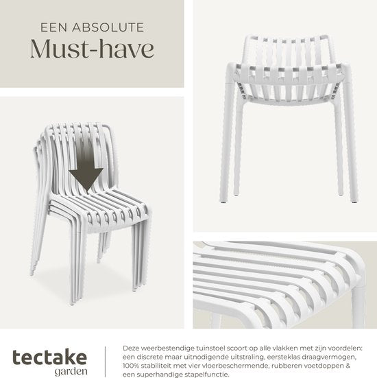 tectake® 4er Set Gartenstühle Alcudia - Creme - Kunststoffstühle - Stapelbar - Stühle für Garten, Terrasse oder Balkon - Wetterfest und UV-beständig - Belastbarkeit 120kg pro Gartenstuhl
