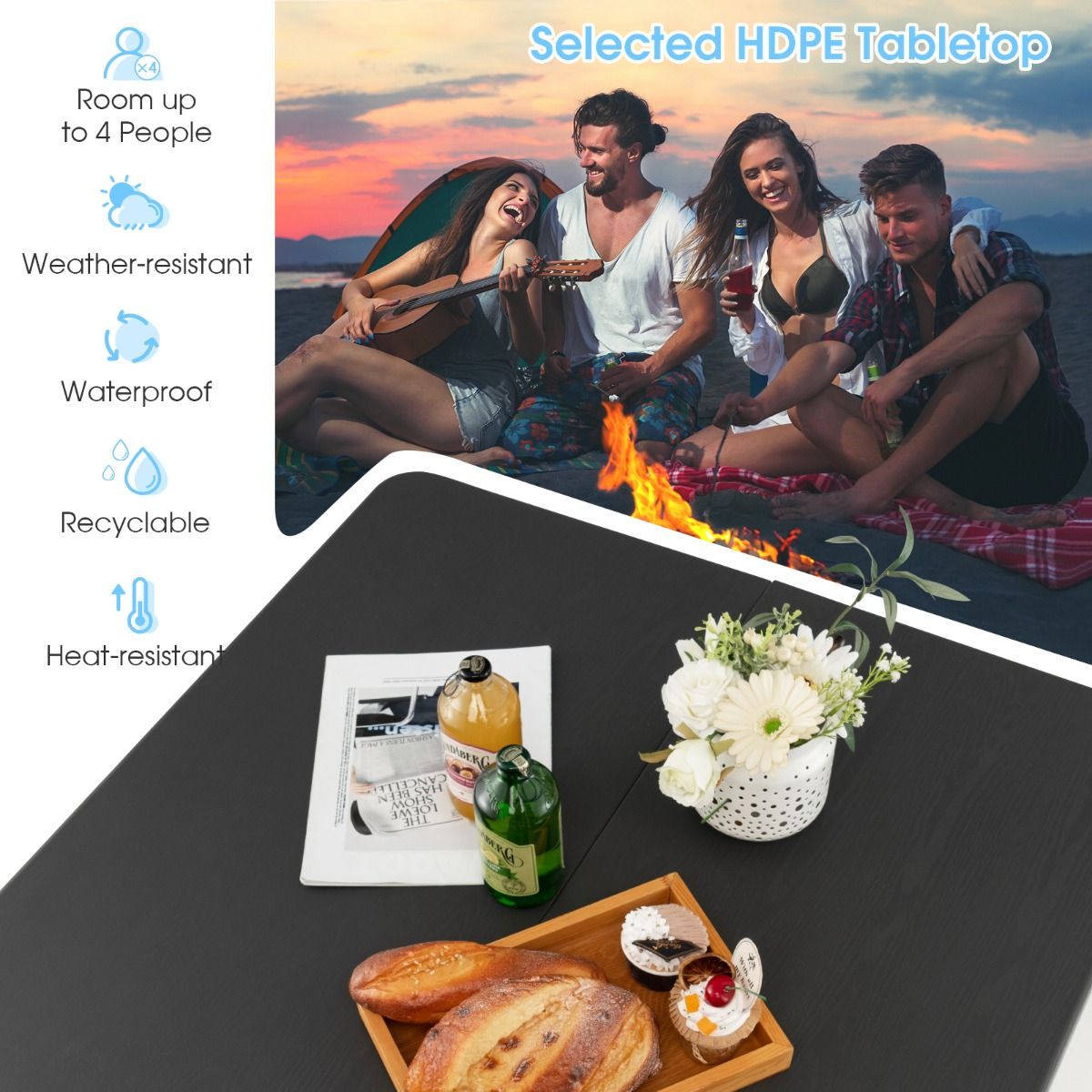 Coast Klappbarer Campingtisch – Tragbar mit Tragegriff – Leicht – Grau 86 x 86 x 73 cm