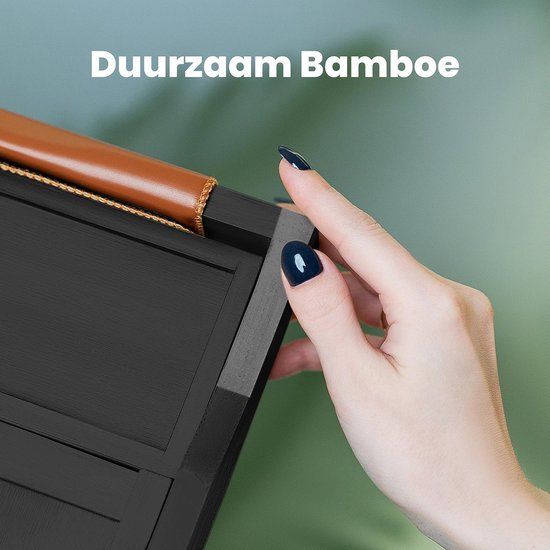 RelaxTub® Badewannenbrett - Badewannenbrett für die Badewanne - Badewannenregal - Verstellbar - Rutschfest - Badewannenbrett Schwarz - Badewannenbrett Holz - Badewannenregal mit Buchhalter, Tablet-Halter & Spiegel