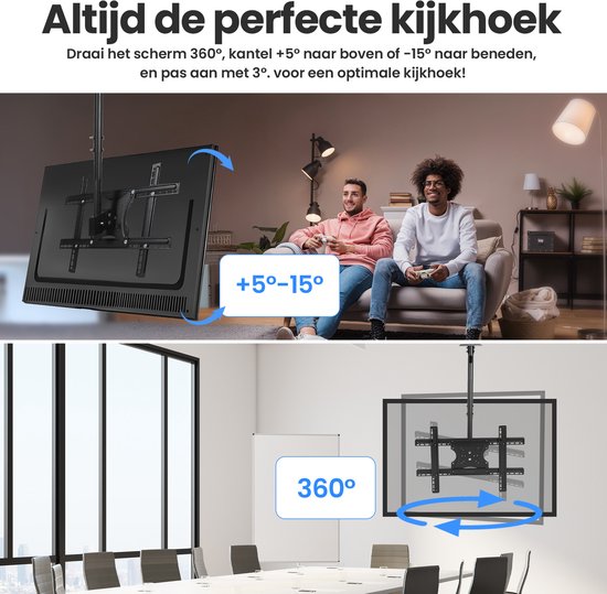 TV-Halterung - für Decke oder Dachschräge - 32" bis 65" - drehbar & neigbar - Max 30KG - Schwarz - von Faas