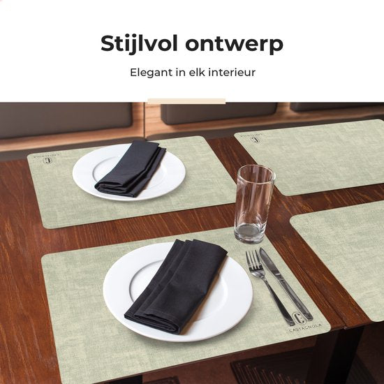Castagnola Tischsets in Lederoptik - Rutschfeste Tischsets aus Kunstleder - Wasserabweisende Untersetzer - Untersetzer - Plastik Tischsets - 6 Stück - 45 x 30 cm - Melange Grün
