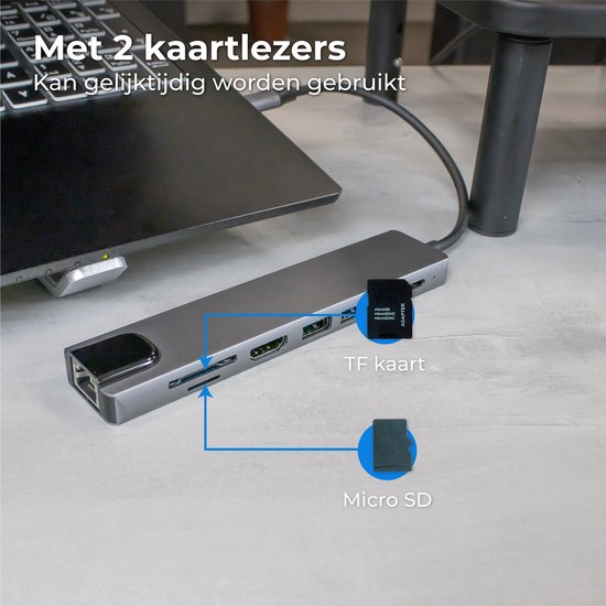 Nuvance - USB C Hub 3.0 - 8 Anschlüsse - USB-Splitter mit Ethernet - USB C zu HDMI - USB Hub 3.0 - Docking Station Laptop - Micro SD Kartenleser - HDMI 4K - Grau