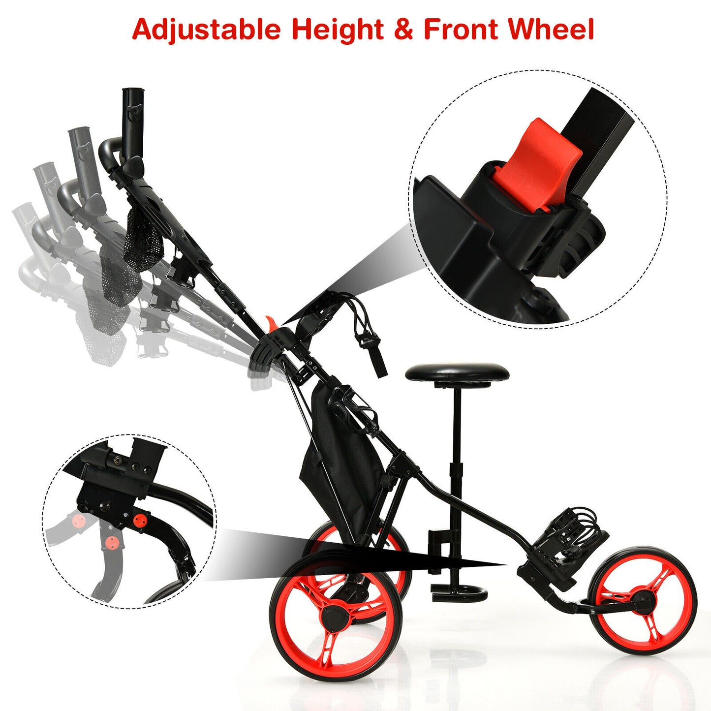 Coast 3-Rad Golf Kart Einstellbares Licht Golf Kart 129,5 x 75 x 101,5-119,5 cm rot + schwarz