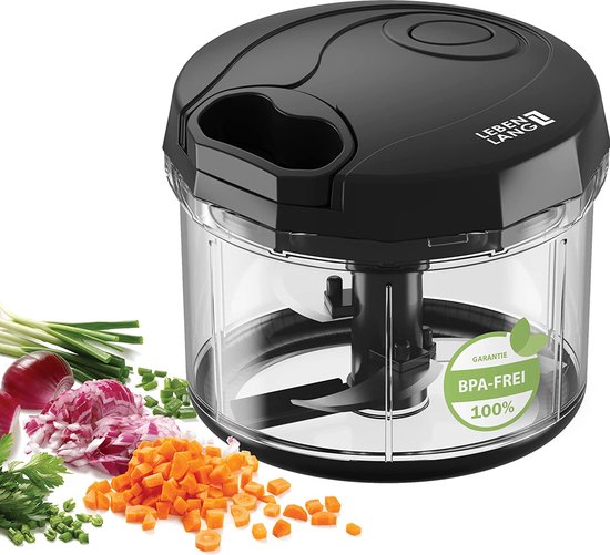 LEBENLANG Manueller Gemüse- und Zwiebelschneider - Inkl. Schneebesen & Frische-Deckel - 1L - 14 x 14 x 13 cm