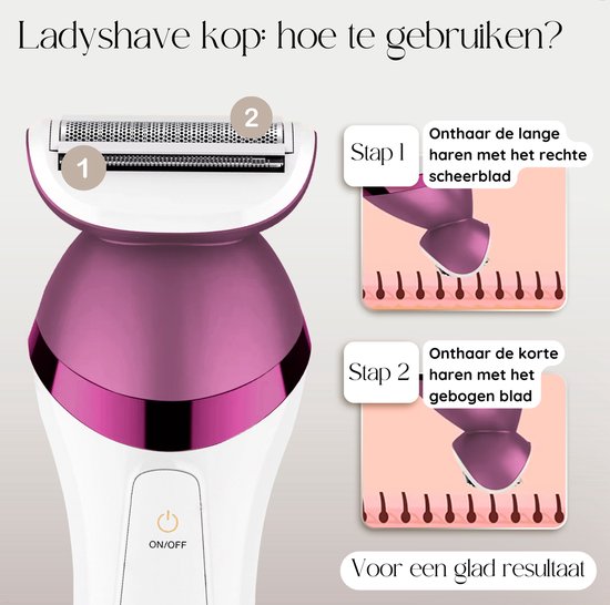 Sansbeauté® 6-in-1 Ladyshave - Gesicht - Achselhöhlen - Beine - Bikinizone - Rasierer für Frauen - Epilierer - Epilierer für Damen - Trimmer für Frauen - Bikini Trimmer - USB Wiederaufladbar