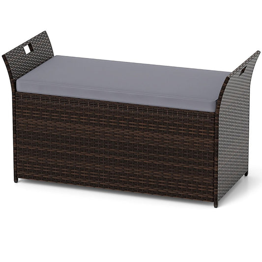 Coast PE Rattan Aufbewahrungsbox 125x56x71 cm - Rustikales Braun/Grau - 260L Aufbewahrungsbank für Innen & Außen mit Kissen
