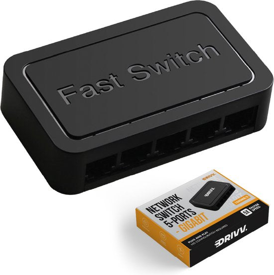 Drivv. Netzwerk-Switch - bis zu 1000Mbps - 5 Ports - Internet-Switch - RJ45-Splitter - schwarz