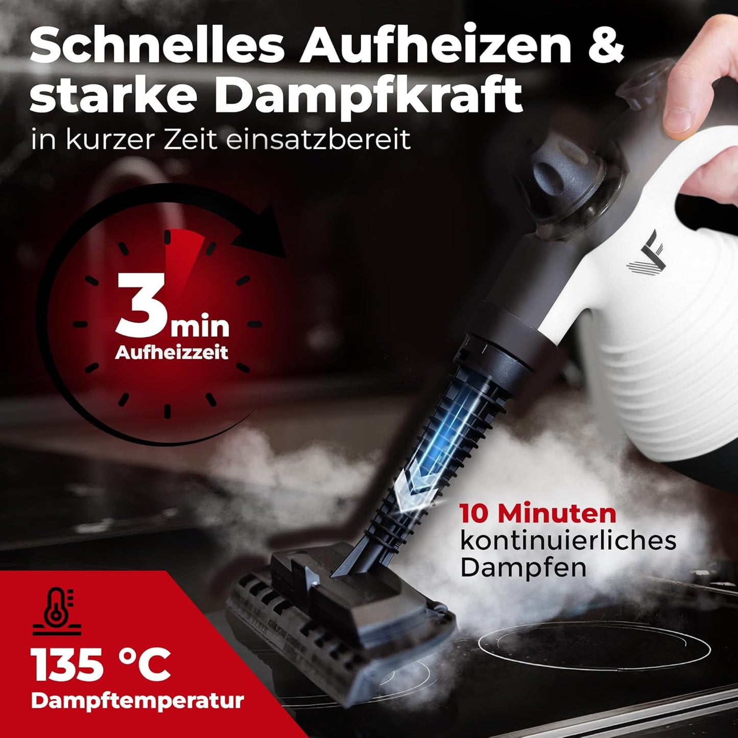 Neighbour's Friend - Dampfreiniger – Leistungsstark - 3,5 Bar - 4m Kabel - 350ml Tank - schwarz/weiß