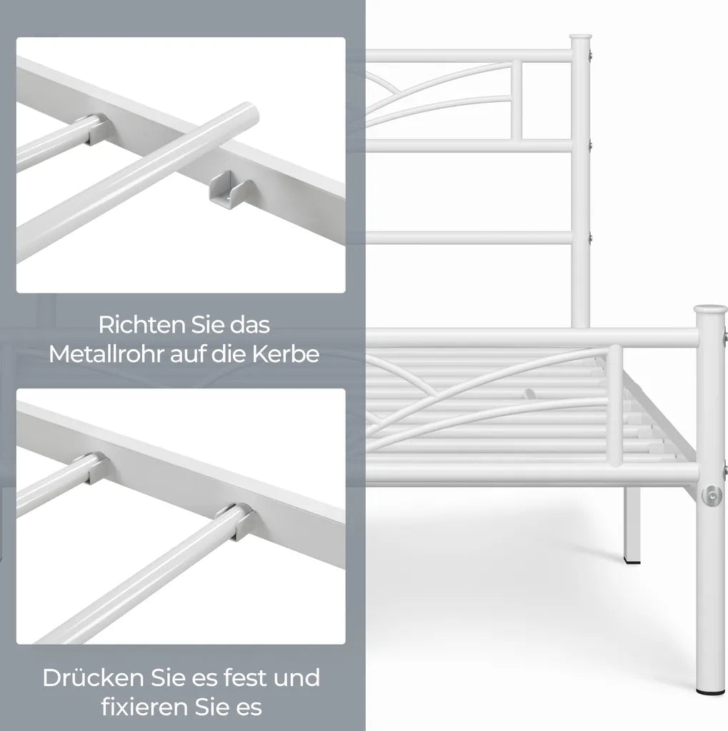 Yaheetech Metall Bettgestell Weiß - 90 x 200 cm - Wolkenmuster Kopfteil - 207.5 x 96.5 x 88.5 cm