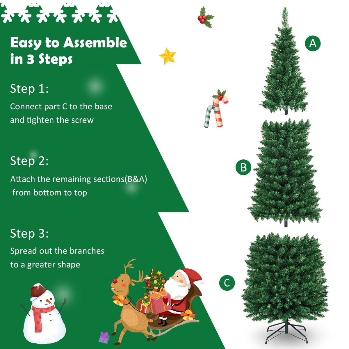 Coast Weihnachtsbaum Pencil Slim - 210 cm & 700 Spitzen - mit Metallständer und realistischen Zweigen - für drinnen und draußen - grünes PVC und Metall