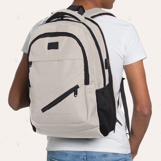 TRVLMORE Rucksack mit Lifetime - Rucksack mit 17-Zoll-Laptop-Fach - Schultasche - spritzwassergeschützt - Männer und Frauen - Jungen und Mädchen - 36L - Champagner