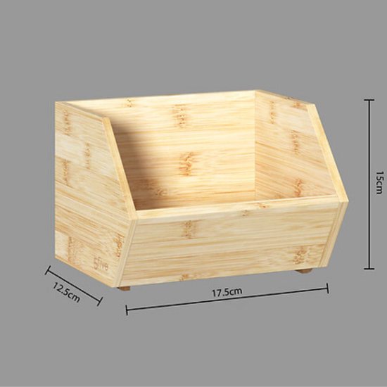 5Five Stapelbarer Aufbewahrungskorb mit 1 Fach – L 18 x B 15,5 x H 12 cm – Bambusholz – hellbraun