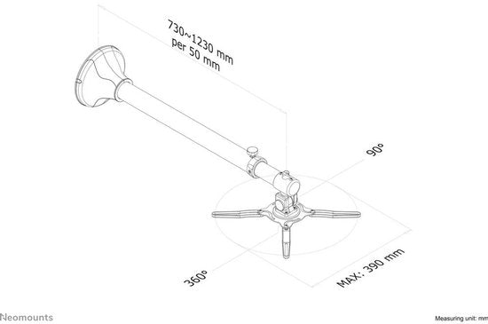 Neomounts BEAMER-W100SILVER Projektor-Wandhalterung – universell – Tiefenverstellung 73–123 cm – silber