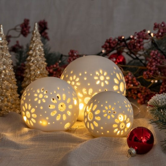 Gadgy Keramik-Kugellampe mit Lichterkette - 3 Stück: Ã˜ 8/10/12 cm - Batteriebetriebene Tischlampe - Stimmungsvolle Beleuchtung