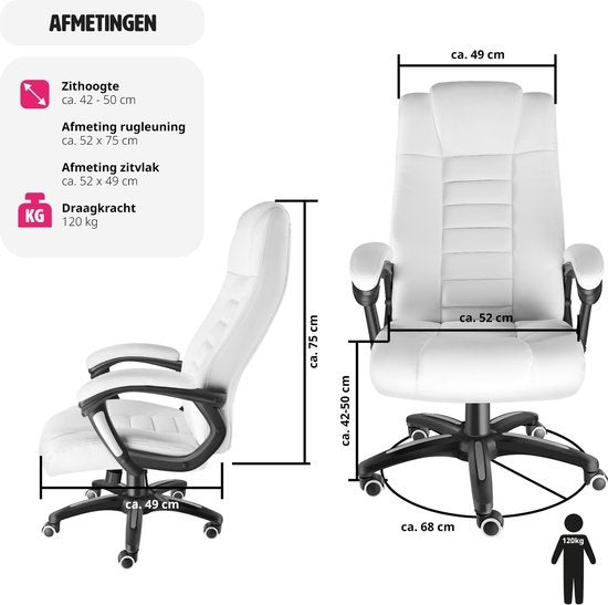 tectake - Luxuriöser Bürostuhl Schreibtischstuhl Bürostuhl - Kunstleder - weiß
