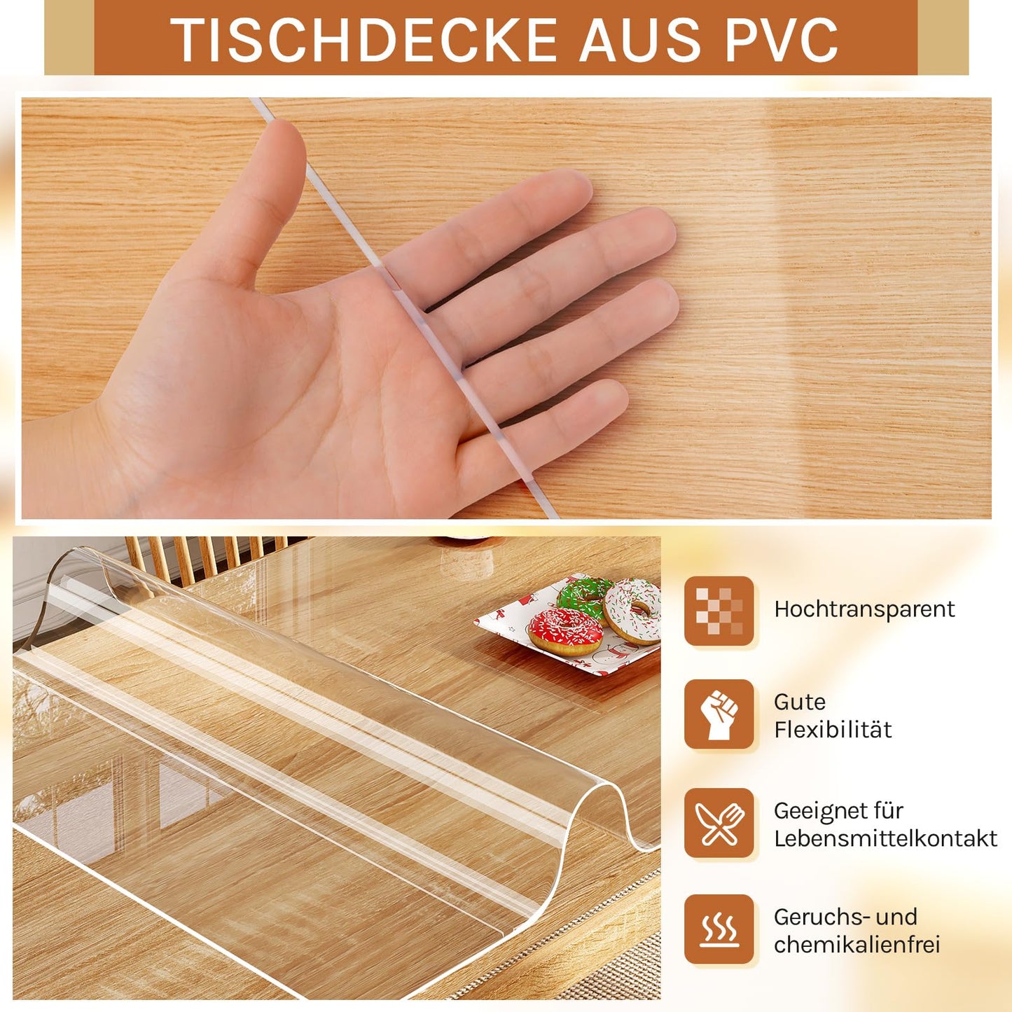 Woltu Tischfolie – 100 x 200 cm – PVC – 2 mm – transparent – abgeschrägte Kante