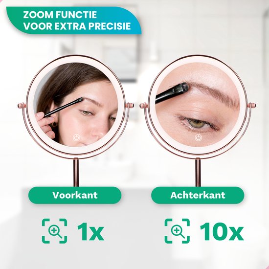 Mirlux Make-up-Spiegel mit LED-Beleuchtung - 10-fache Vergrößerung - Rasierspiegel Small On Foot - 3 Lichtstufen - wiederaufladbar - Vergrößerungsspiegel Pink Gold