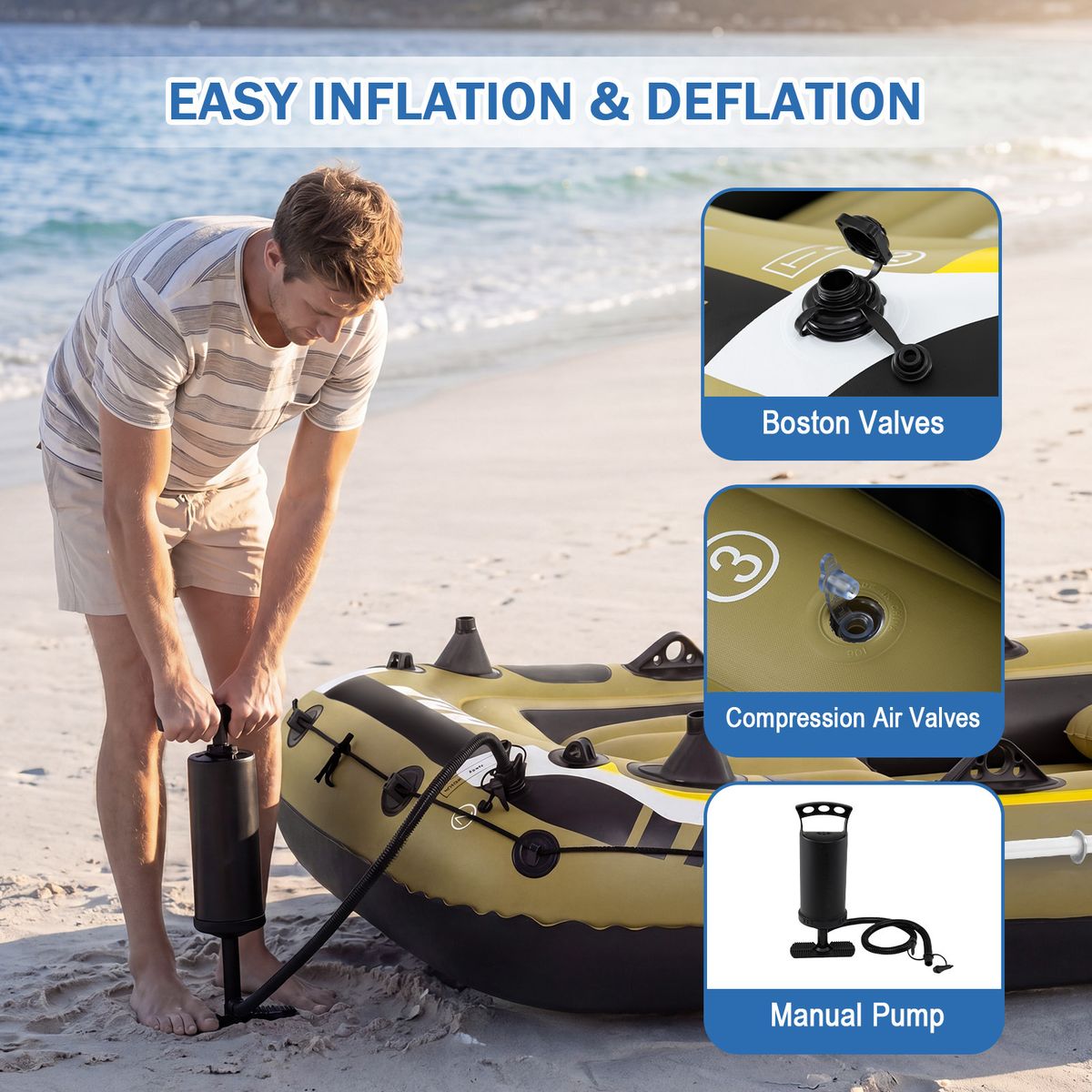 Coast Aufblasbares Fischerboot – 3 Luftkammern – inklusive Paddel und Pumpe – grün – 305 x 136 x 42 cm