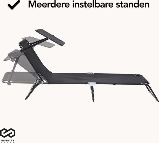 Infinity Goods Liege mit Sonnenschirm - klappbar - Sonnenbank - Liege - verstellbar - verstellbar - Garten - wetterfest - Schwarz