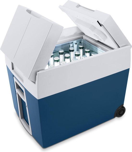Mobicool MT48W thermoelektrische Kühlbox mit Rollen – 48 l – 12/230 V – blau/weiß