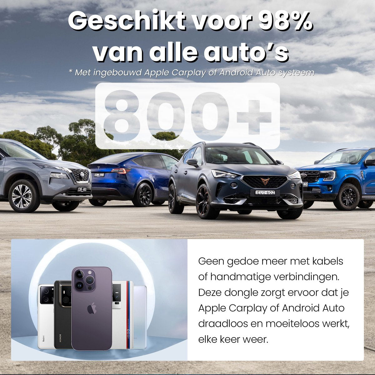 Saaf D200 Plus Apple CarPlay & Android Auto Dongle - Drahtlos - USB-C & USB-A - Kompakt 6,5 x 3,5 x 1,2 cm