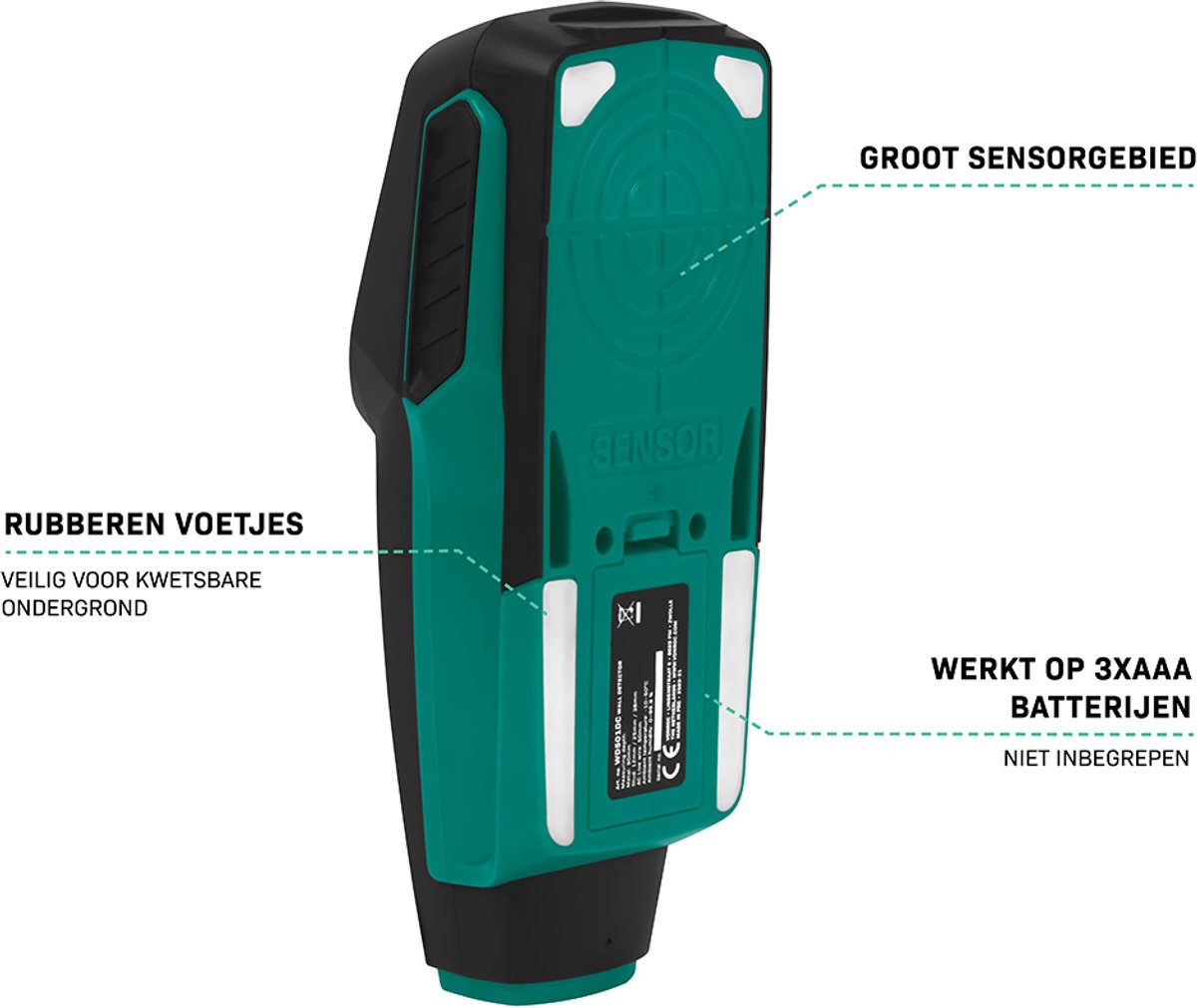 VONROC Rohrsuchgerät WD501DC - Multidetektor für Metall, Holz und Elektro - mit digitalem Winkelmesser, Temperatur- und Feuchtigkeitsmessung - Mehrfarbiges LCD - 17 x 7 x 3 cm