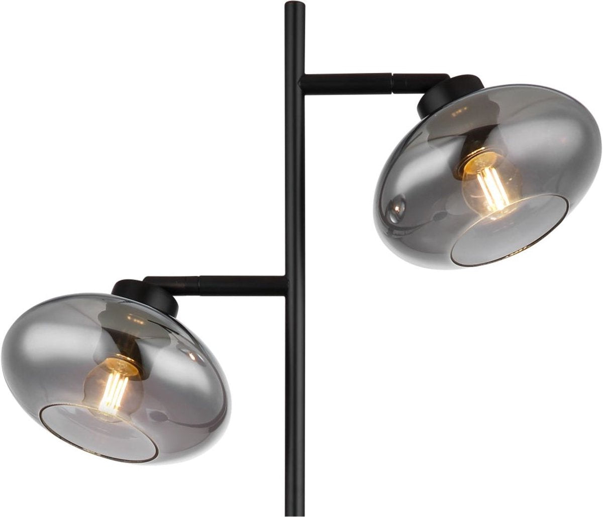 Globo Riha Stehleuchte - Mit Rauchglas - 155 cm - 6xG9 LED - Schwarzes Metall