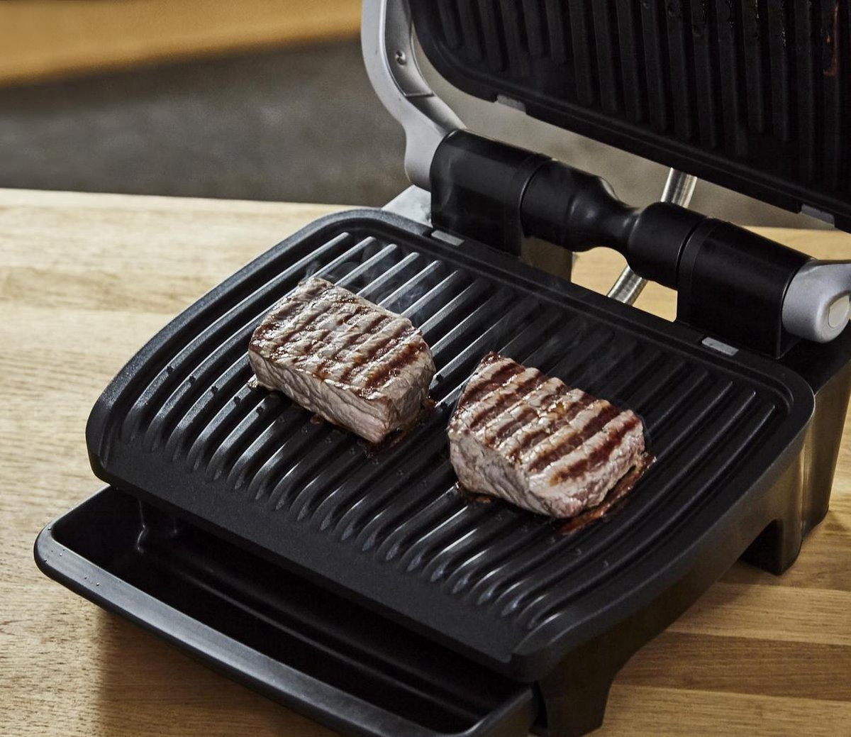 Tefal OptiGrill Elite GC7508 - Intelligenter Kontaktgrill 30x20 cm - 12 automatische Programme für Fleisch, Fisch, Gemüse - Digitaler Grillassistent - Schwarz - 2000W