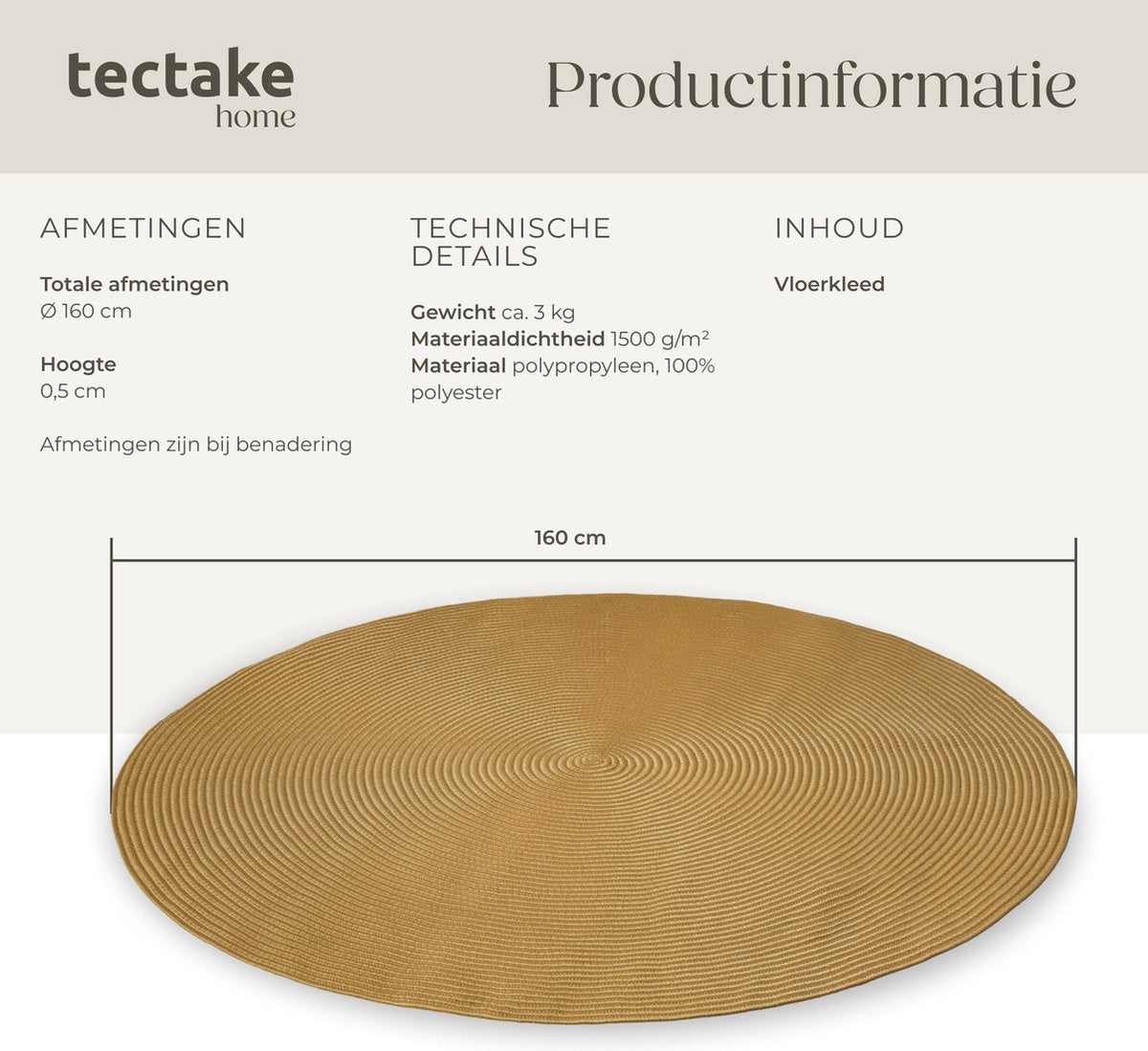 tectake® Flechtteppich Raya - Ø 160 cm - Jute-Look braun