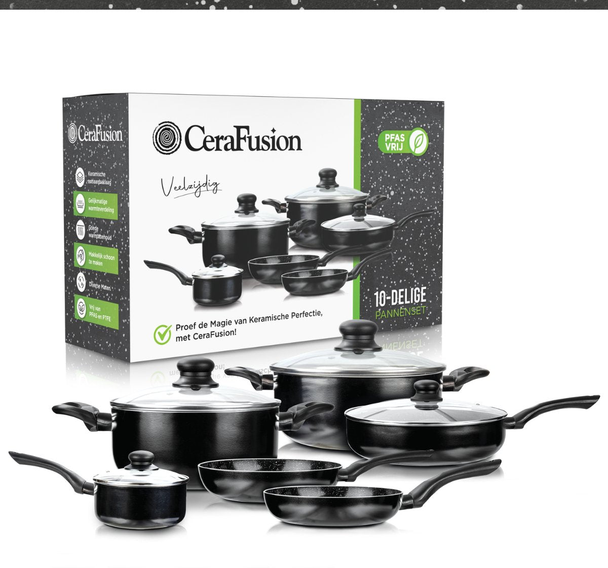 CeraFusion Keramikpfannen Set 10-teilig - Set mit Bratpfannen, Stielkasserolle, Kochtöpfen - Induktionspfannen - Pfannensets Aluminium