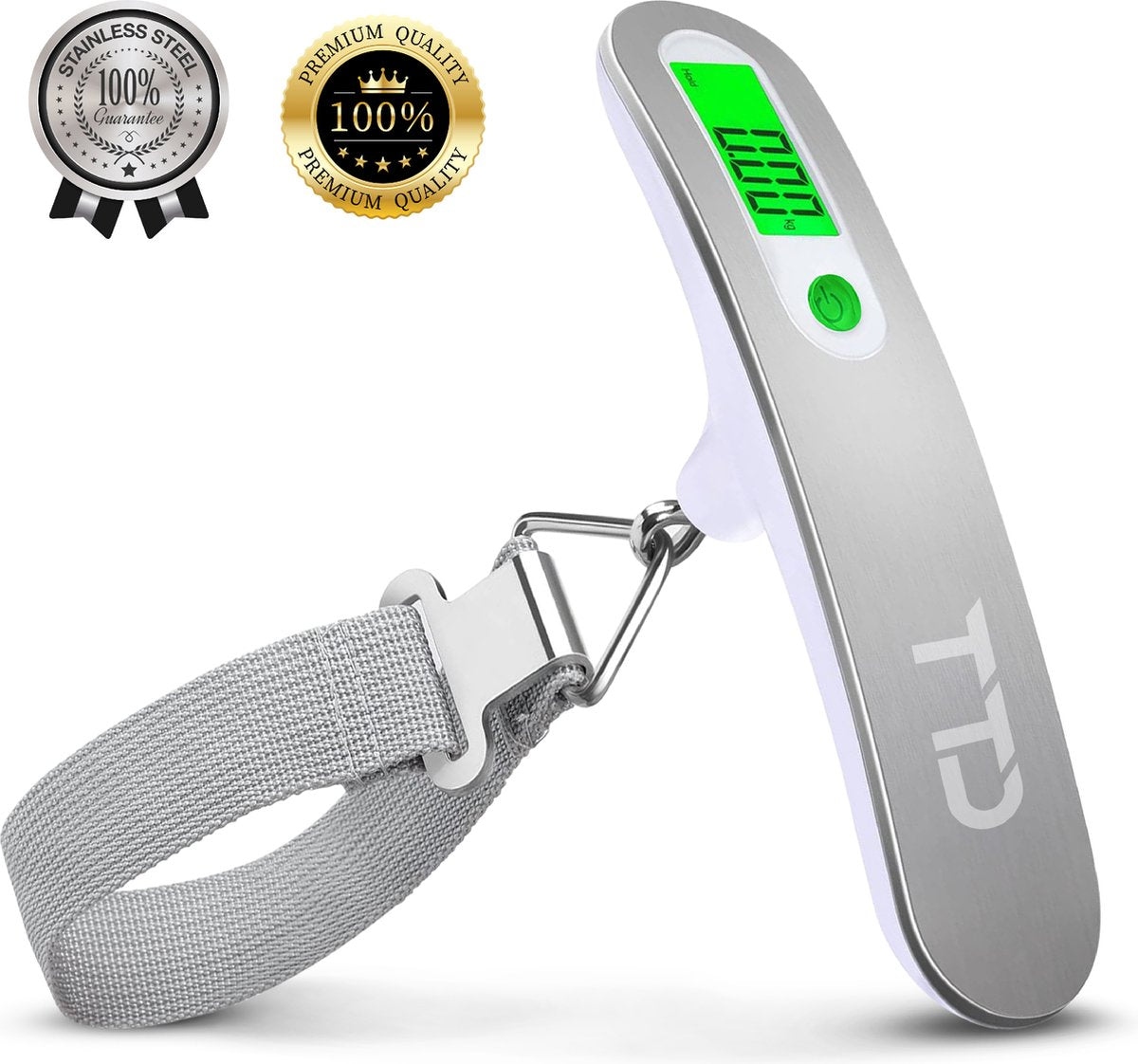 TTD® Gepäckwaage mit beleuchtetem Display - Wägebereich 50 kg - Gepäckwaage - Gepäckwaage - Hängewaage - Digitale Gepäckwaage - Gepäckwaage - Reisen mit dem Flugzeug - kg/g/lbs/oz - Batterien enthalten - Weiß