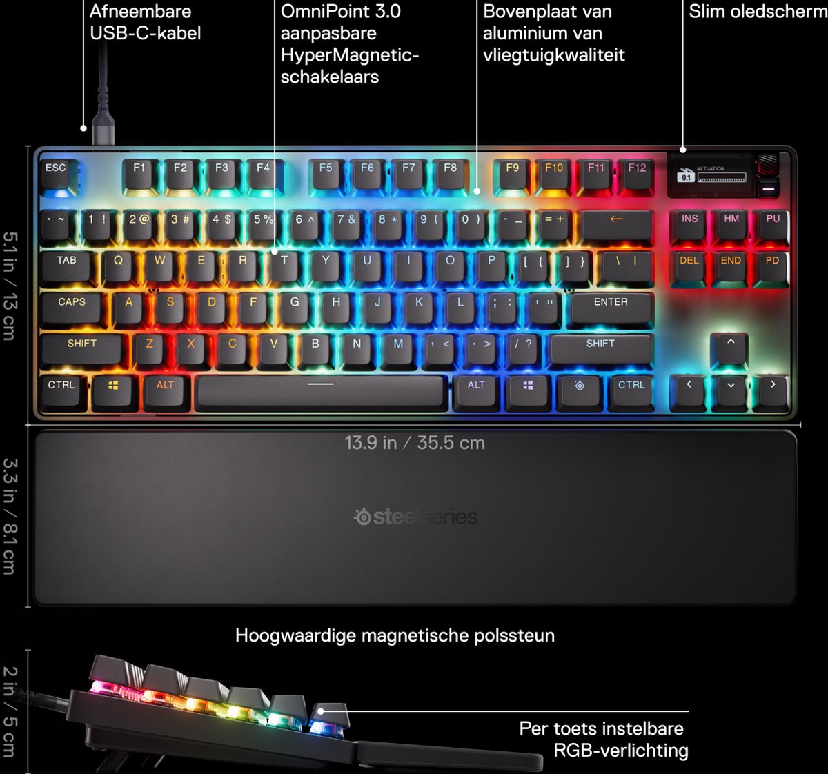 SteelSeries Apex Pro Gen 3 TKL - Gaming Tastatur - verkabelt - einstellbare Farbbeleuchtung - OLED Display - Schwarz