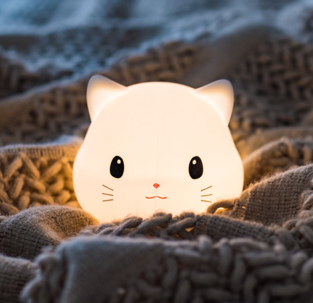 Sleepy Friends Premium Katzen-Nachtlicht Kinderzimmer - USB aufladbar, dimmbar, weich & sicher - 95 x 97 x 100 mm - Grau