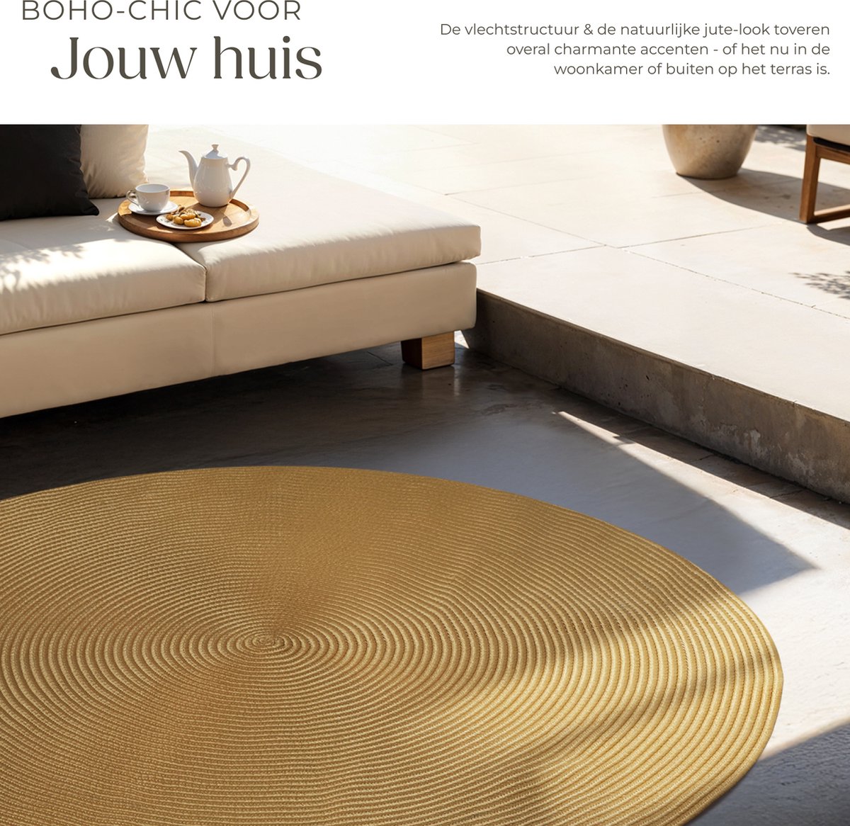 tectake® Flechtteppich Raya - Ø 160 cm - Jute-Look braun