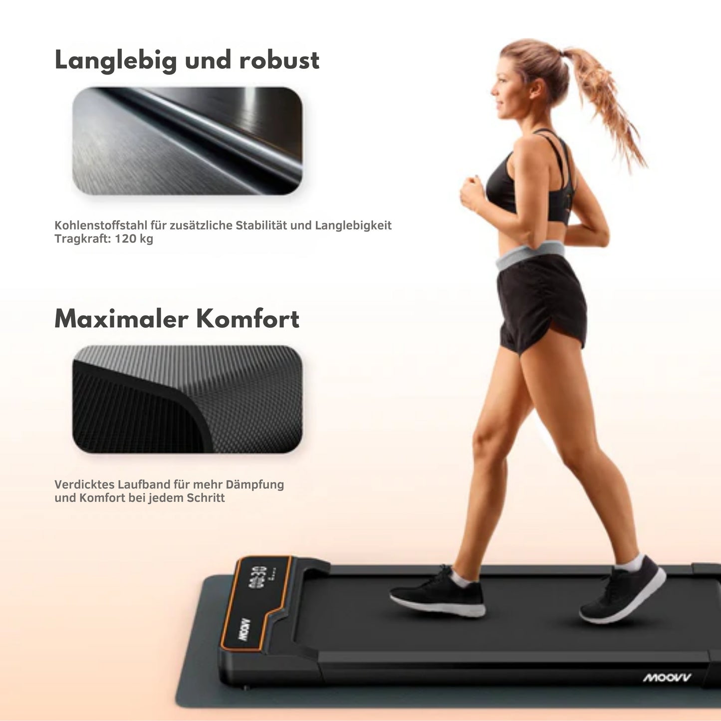 Moovv Laufband Smartstep Pro V3 - 1-12 km/h - Zusammenklappbar - Für Zuhause- 124 x 54 x 105 cm - Schwarz