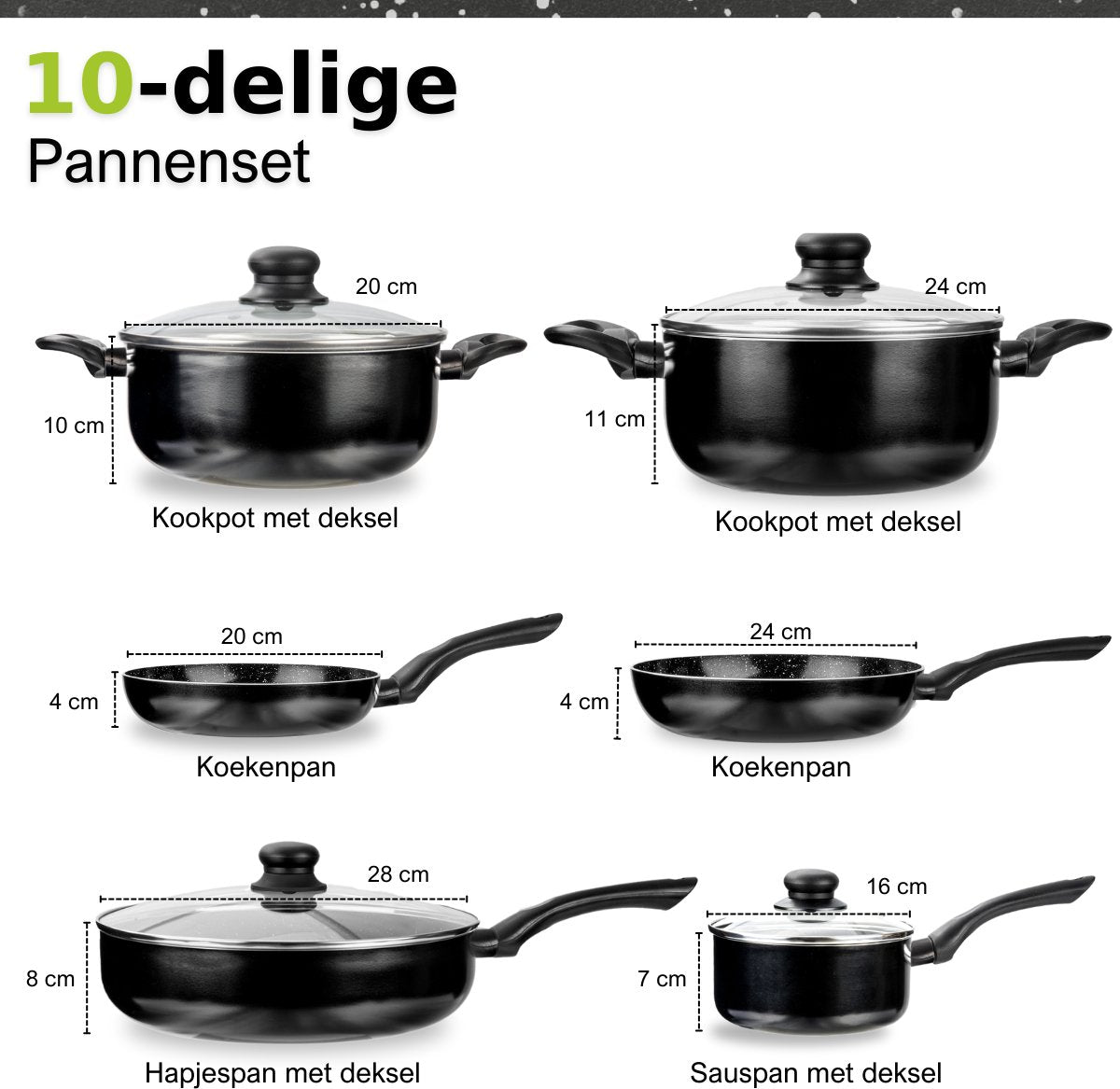 CeraFusion Keramikpfannen Set 10-teilig - Set mit Bratpfannen, Stielkasserolle, Kochtöpfen - Induktionspfannen - Pfannensets Aluminium