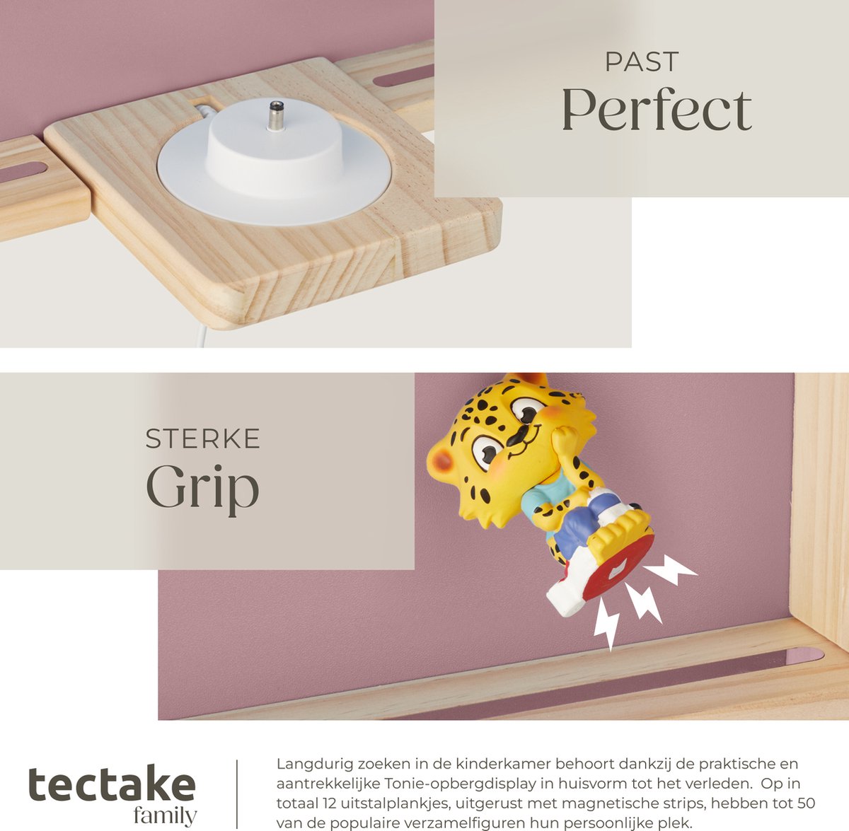 Tectake Mylittle Story Wandregal für Tonies - Hausform - Holz - Kirschbaumoptik