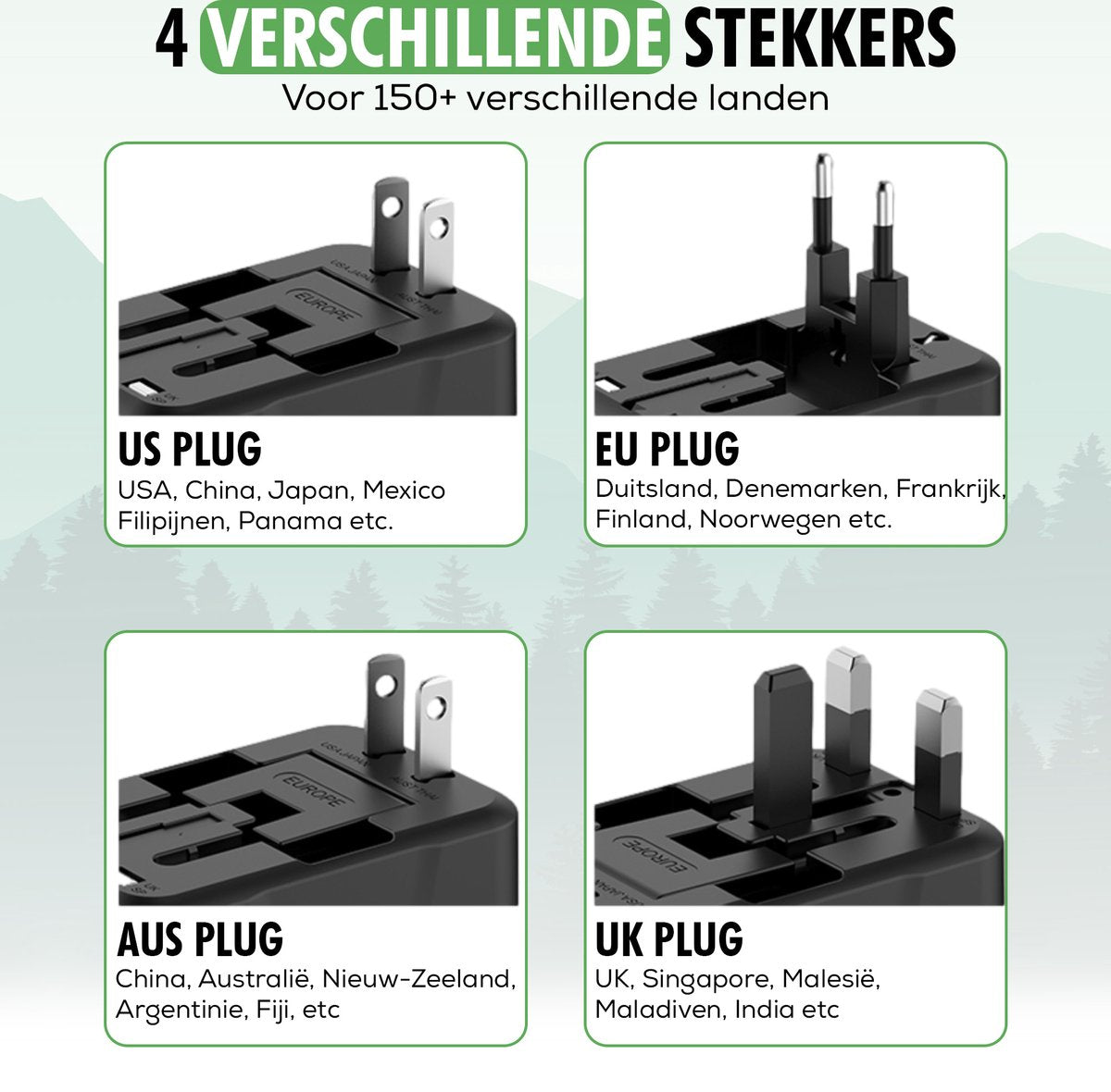 TravelHawk Universal World Plug Schwarz - USB-C & USB-Anschluss - Für 150+ Länder - Kompakt 7,5 x 5 x 3,5 cm