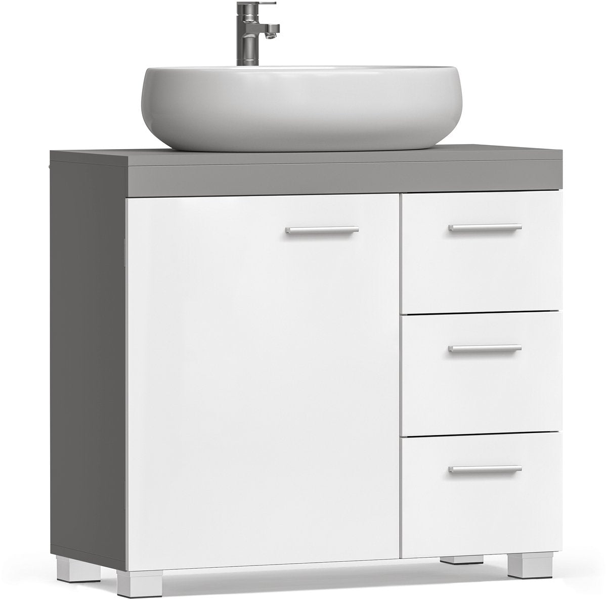 EUGAD Waschtischunterschrank - Badezimmerschrank mit 3 Schubladen und 2 Fächern - verstellbarer Einlegeboden - weißgrau - 60 x 60 x 30 cm