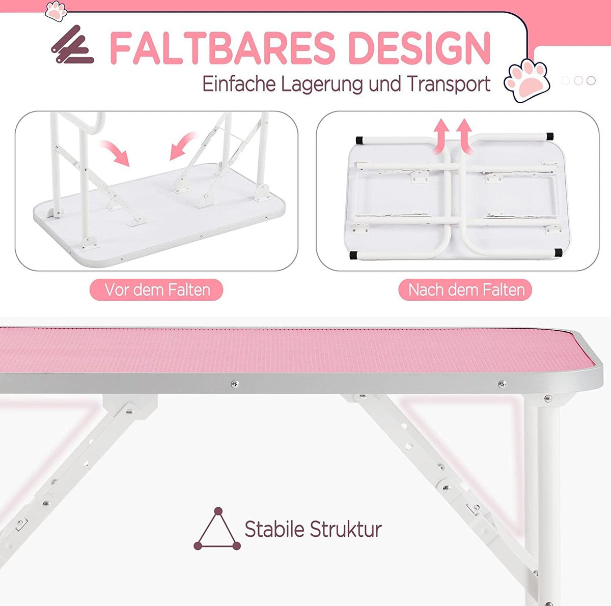 Yaheetech Hundepflege-Tisch – 100 kg – Verstellbar – Zusammenklappbar – Rosa