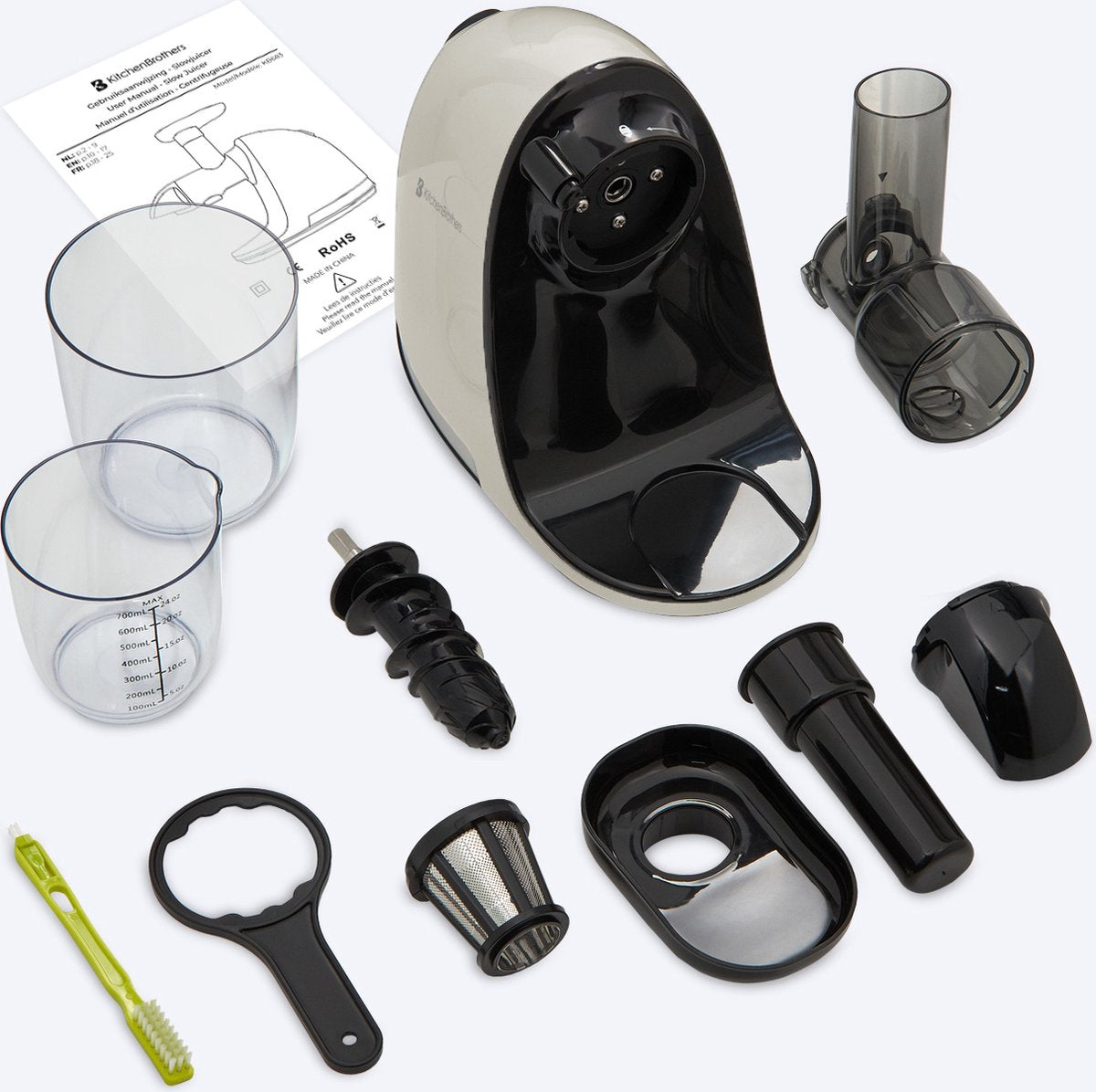 KitchenBrothers Slowjuicer - 150W - Mit Fruchtfleischbehälter - Inkl. 700ml Saftbecher