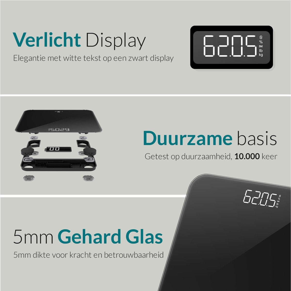 E-volve - Personenwaage Digital - Inklusive Batterien - Gehärtetes Glas - LCD Display - Bis zu 180 kg - Genaue Messung - Schwarz