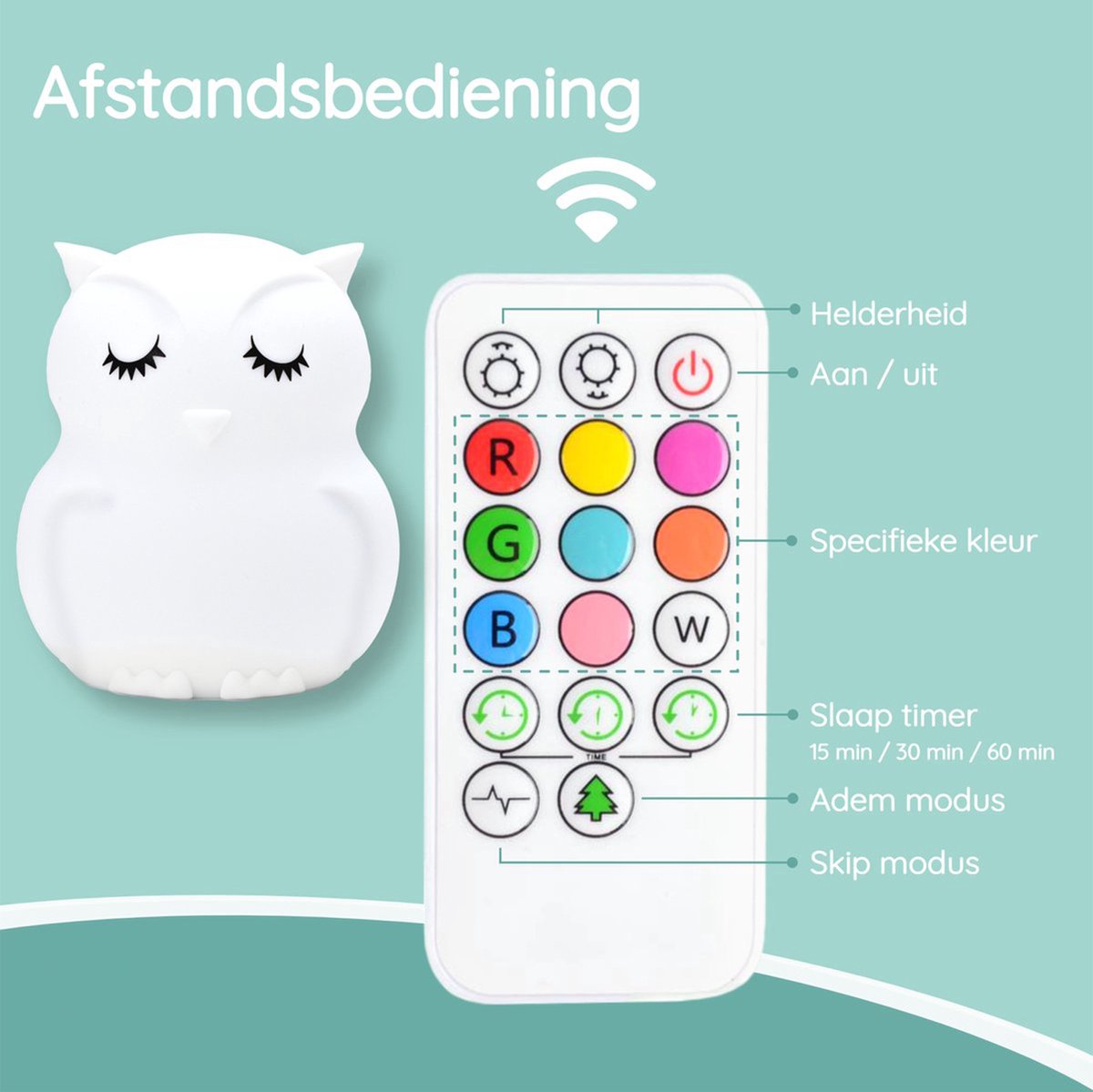 Sleepy Friends Kinder-Nachtlicht Eule - Dimmbares Nachtlicht Baby & Kind - 8 Farben - USB aufladbar - Touch & Fernbedienung - 95 x 97 x 100 mm - 169g