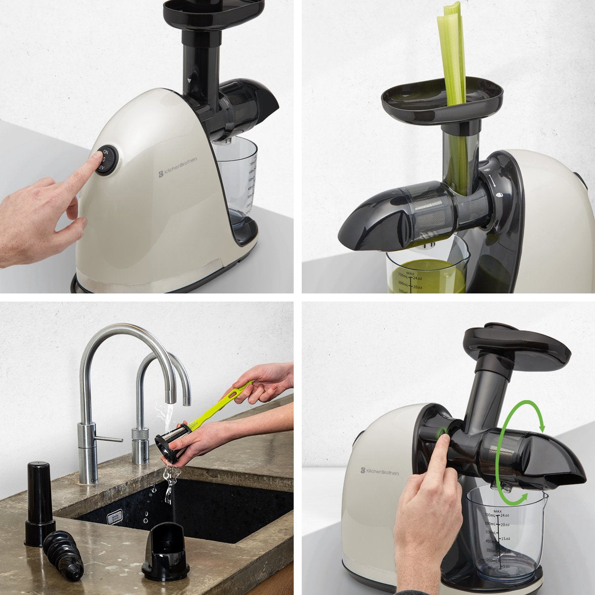 KitchenBrothers Slowjuicer - 150W - Mit Fruchtfleischbehälter - Inkl. 700ml Saftbecher