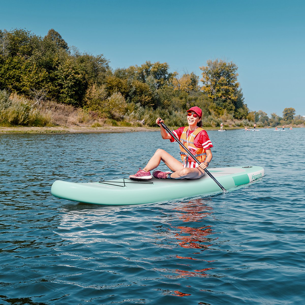 LifeGoods SUP Board - Allround Kompakt - 100 KG Tragkraft - Aufblasbar - Komplettes SUP Paket - Pastellgrün