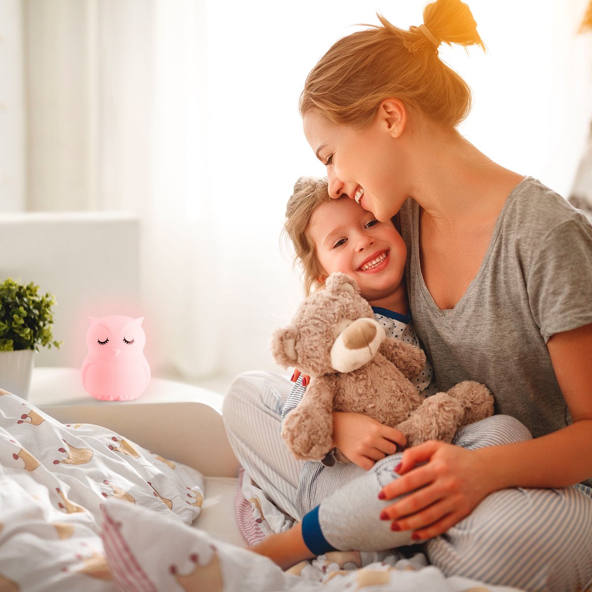 Sleepy Friends Kinder-Nachtlicht Eule - Dimmbares Nachtlicht Baby & Kind - 8 Farben - USB aufladbar - Touch & Fernbedienung - 95 x 97 x 100 mm - 169g