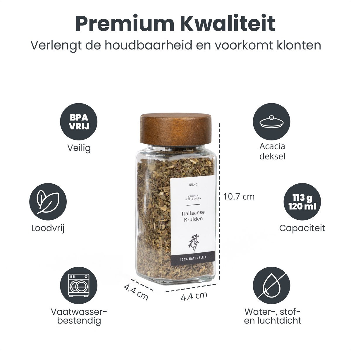 Organess Gewürzdosen Set 42 Stück quadratisch - Akaziendeckel - Inklusive Etiketten und Zubehör - 120ml