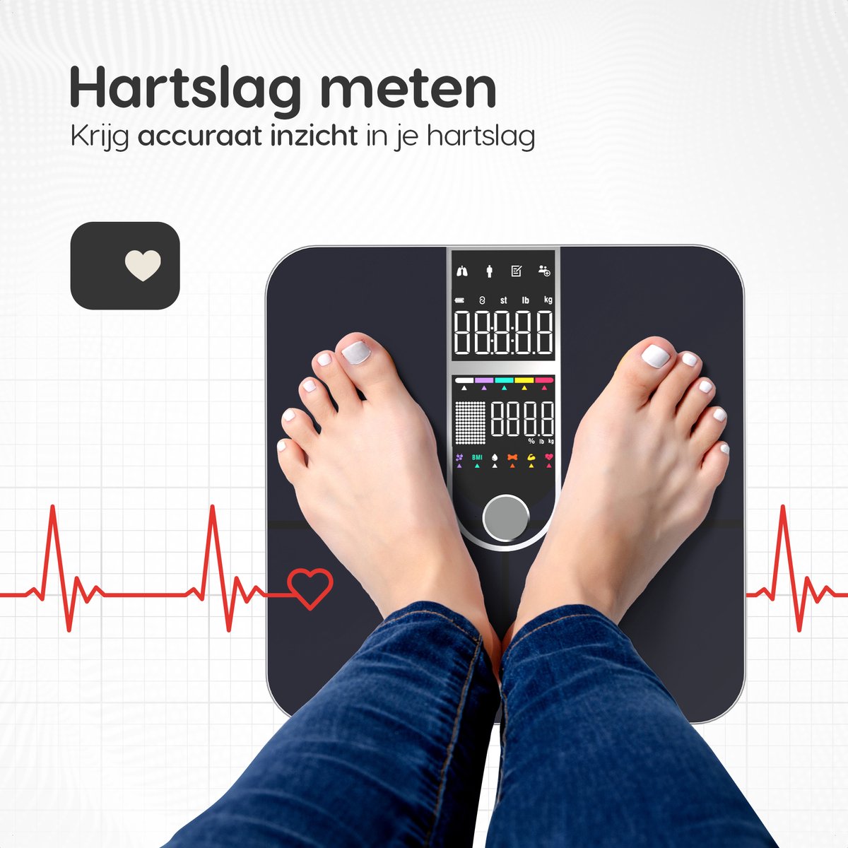 Dymac Quantum Fit Waage Personenwaage Digital - Schwarz - Intelligente Waage mit 16-facher Körperanalyse inklusive Fettanteil - inkl. App